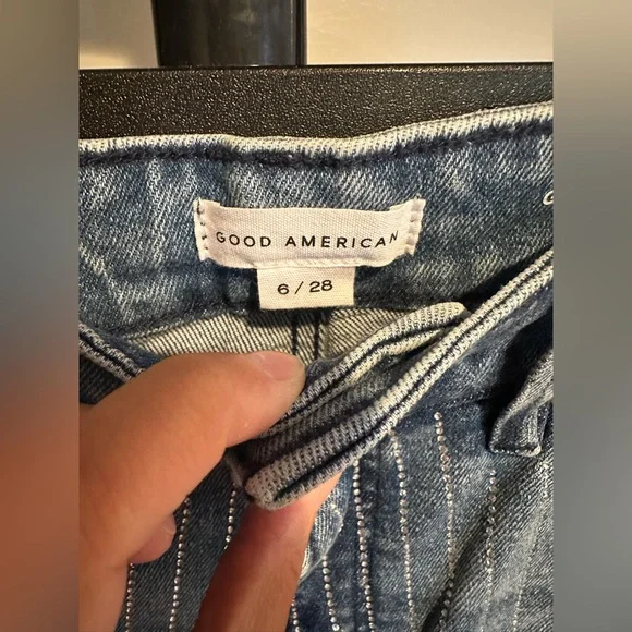 NWT Good American Good Ease Rhinestone Embellished Wide Leg - Picture 14 of 16